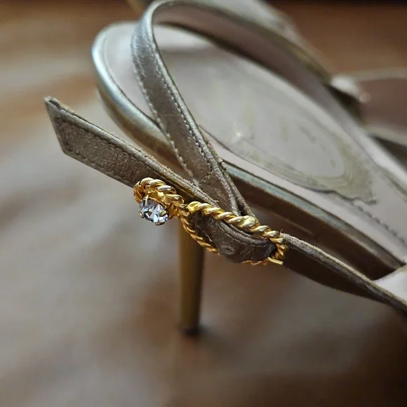Rene Caovilla Gold Rhinestone Embellished Women's Heels 37 Used